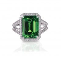 green emerald fashion engagement diamond ring band isolated on white